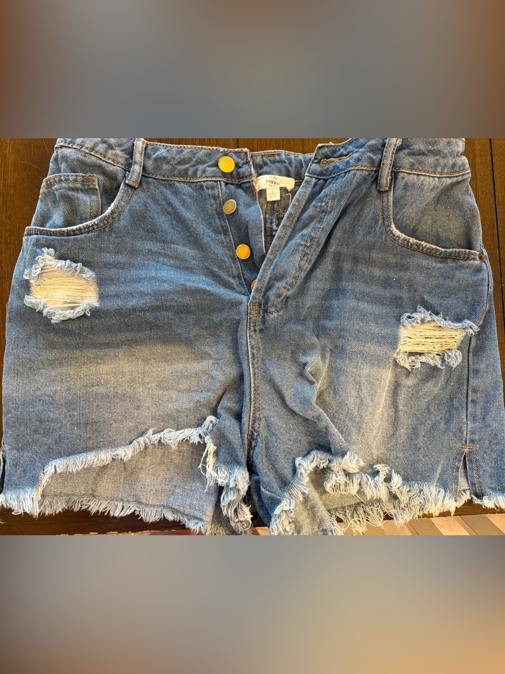 entro Blue Button-Fly Denim Shorts with Brass Buttons